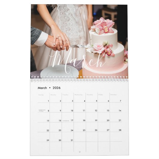 2026 Custom Wedding Photo Chic Script Calendar カレンダー (3月 2026)