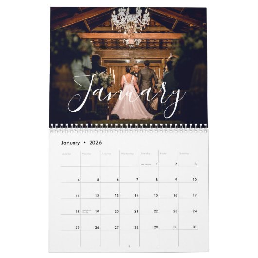 2026 Custom Wedding Photo Chic Script Calendar カレンダー (1月 2026)