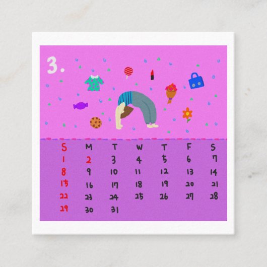 2026 Cute Cartoon Yoga Poses Calendar, Health  スクエア名刺 (正面)