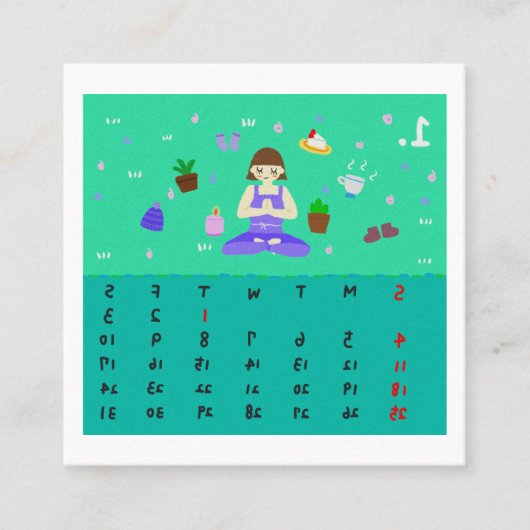 2026 Cute Cartoon Yoga Poses Calendar, Health  スクエア名刺 (正面)