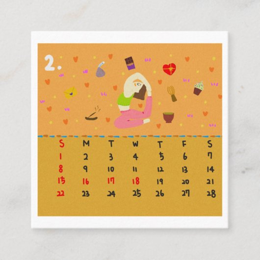 2026 Cute Cartoon Yoga Poses Calendar, Health  スクエア名刺 (正面)