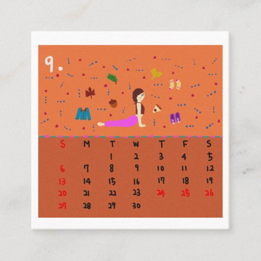 2026 Cute Cartoon Yoga Poses Calendar, Health  スクエア名刺 (正面)