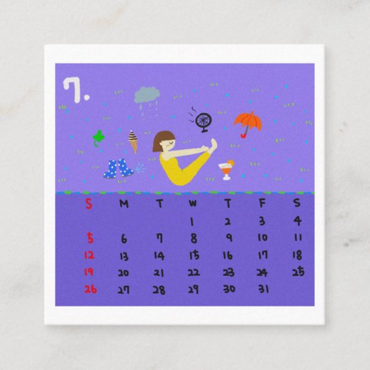 2026 Cute Cartoon Yoga Poses Calendar, Health  スクエア名刺 (正面)