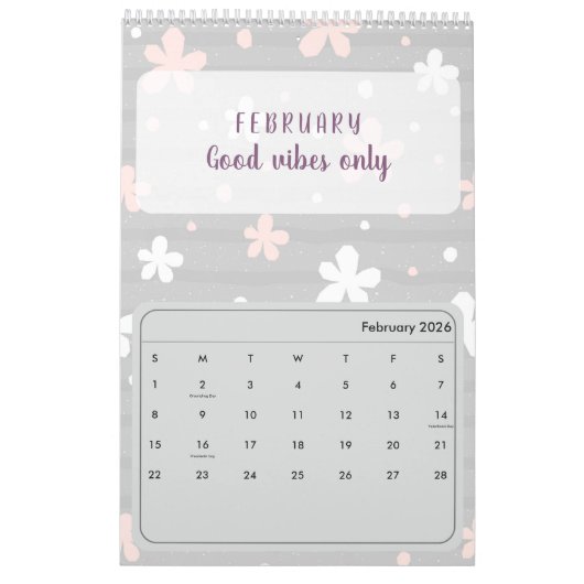 2026 Cute Quote Calendar カレンダー (2月 2026)