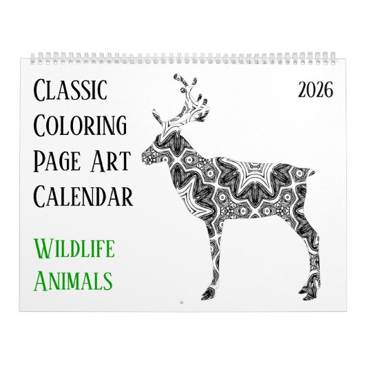 2026 Deer Bear Wildlife Animals - Adult Coloring カレンダー (カバー)