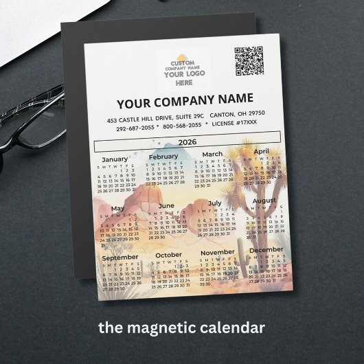 2026 Desert Magnet Calendar Business Logo QRコード