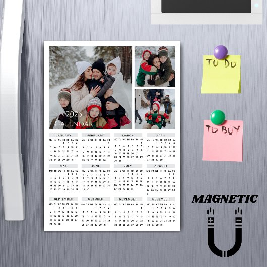 2026 Editable Color Calendar Photo Collage Magnet