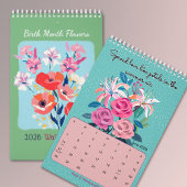 2026 Elegant affirmation birth month flowers wall カレンダー