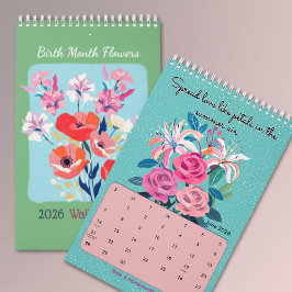 2026 Elegant affirmation birth month flowers wall カレンダー