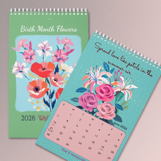 2026 Elegant affirmation birth month flowers wall カレンダー
