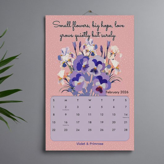 2026 Elegant affirmation birth month flowers wall カレンダー