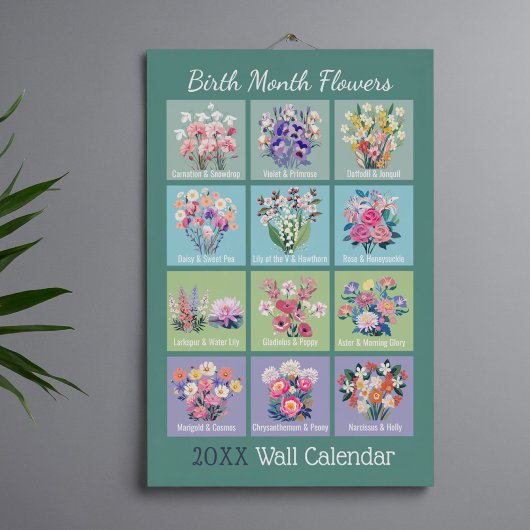 2026 Elegant affirmation birth month flowers wall カレンダー