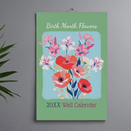 2026 Elegant affirmation birth month flowers wall カレンダー