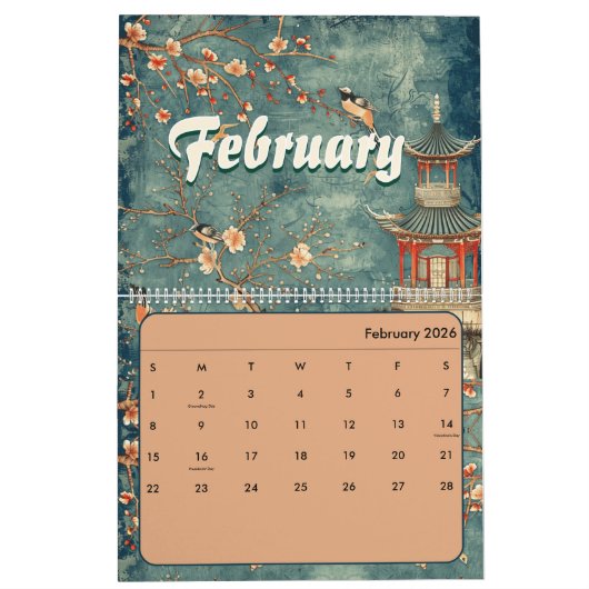 2026 elegant chinoiserie wall  カレンダー (2月 2026)