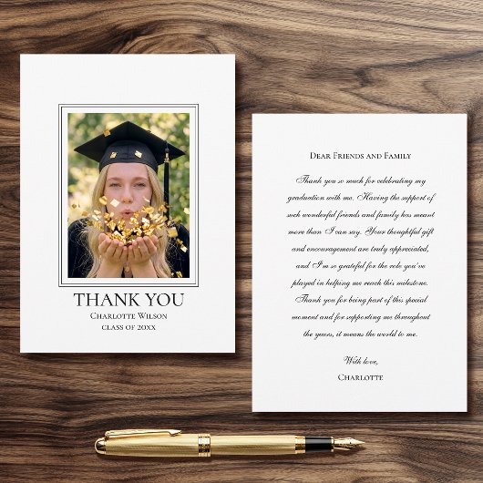 2026 Elegant Graduation Thank You Photo Card サンキューカード