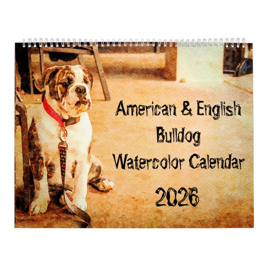 2026 English Bulldog British American Bully Gift カレンダー (カバー)