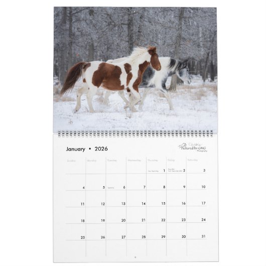 2026 Equine Calendar カレンダー (1月 2026)