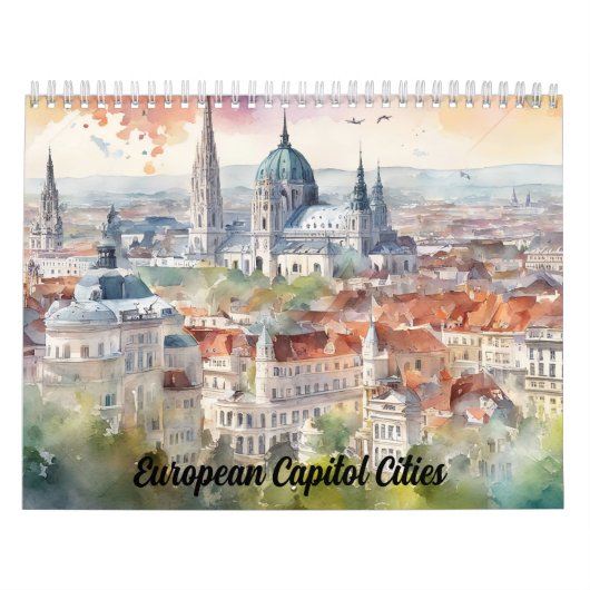 2026 European Capital Cities Watercolor Travel Art カレンダー (カバー)