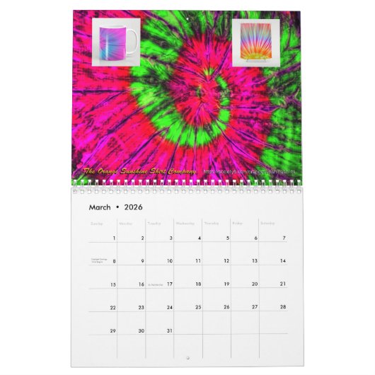 2026 Everything Tie-Dye Calendar カレンダー (3月 2026)
