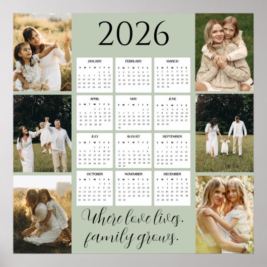 2026 Family Calendar with Space for 6 Portraits ポスター (正面)