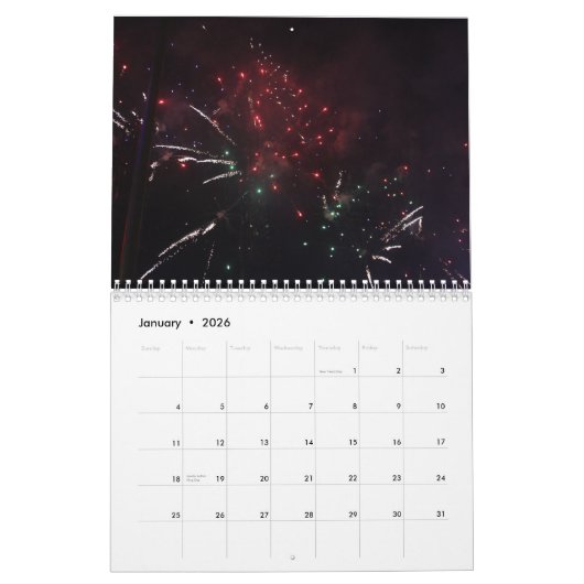 2026 Fireworks Calendar カレンダー (1月 2026)