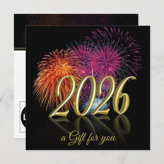 2026 Fireworks Gold Happy New Year | Gift Card (正面/裏面)