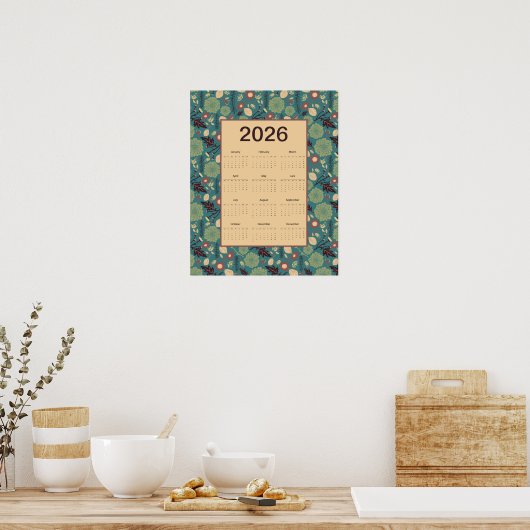 2026 Floral Calendar Poster ポスター (キッチン)