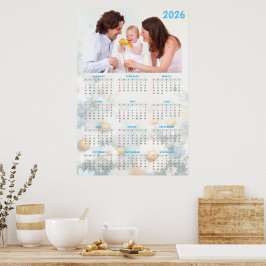 2026 Floral Calendar with Family Photo ポスター