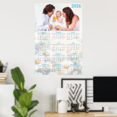 2026 Floral Calendar with Family Photo ポスター (ホームオフィス)