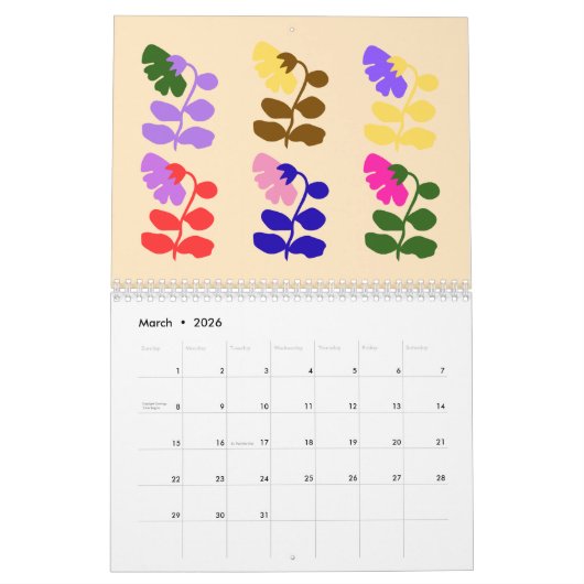 2026 Flower Art Calendar カレンダー (3月 2026)