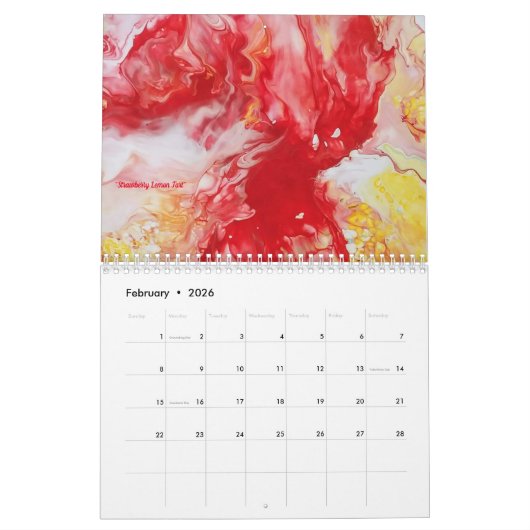 2026 Fluid Abstract Art Calendar カレンダー (2月 2026)