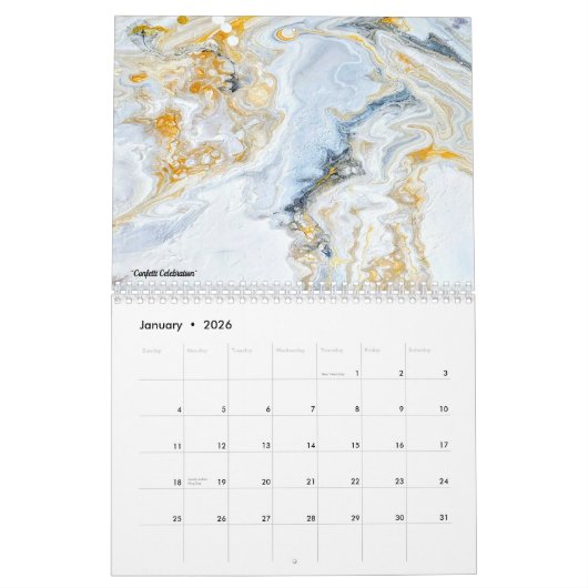 2026 Fluid Abstract Art Calendar カレンダー (1月 2026)