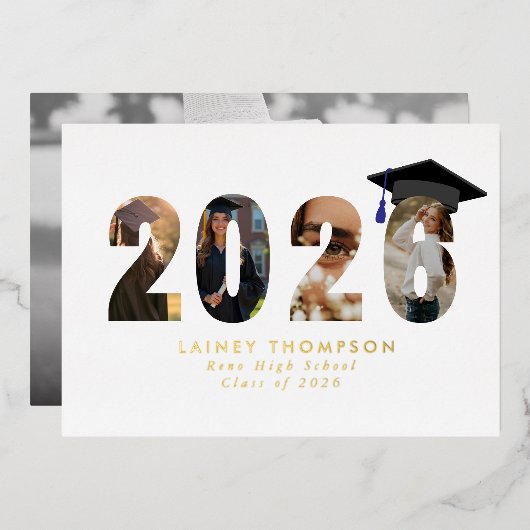 2026 Foil Typography 4 Image Graduation  箔招待状 (正面/裏面)