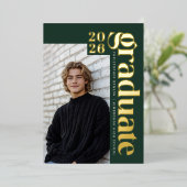 2026 Forest Green Modern 4 Photo Graduation Gold 箔招待状 (立ち正面)