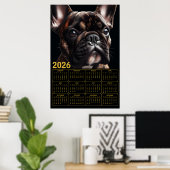 2026 French Bulldog Calendar ポスター (ホームオフィス)
