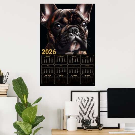 2026 French Bulldog Calendar ポスター (ホームオフィス)