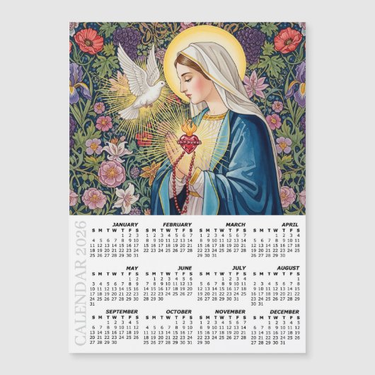 2026 Fridge Calendar, Sacred Heart of Mary /Prayer (正面)