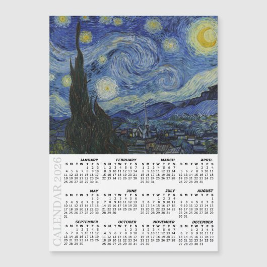 2026 Fridge Calendar, Starry Night / Van Gogh (正面)
