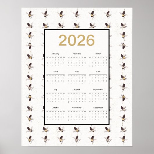 2026 Full Year Bees Calendar ポスター (正面)