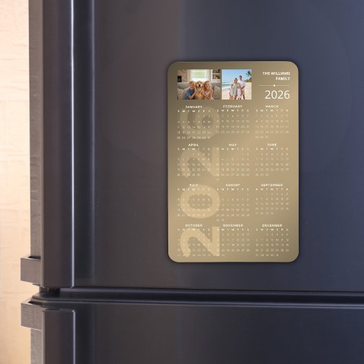 2026 Full Year Calendar Brown Personalised Photo マグネット