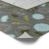 2026 Full Year Calendar Gray Blue Dandelion ポスター (角)
