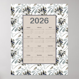 2026 Full Year Calendar Leaves Botanical ポスター