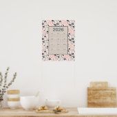 2026 Full Year Calendar Pink Gray Botanical ポスター (キッチン)