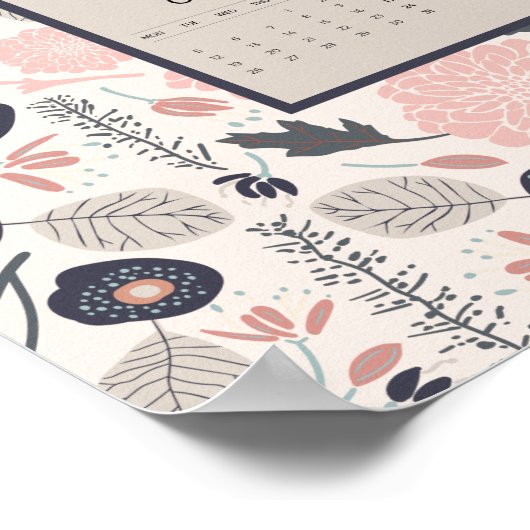 2026 Full Year Calendar Pink Gray Botanical ポスター (角)