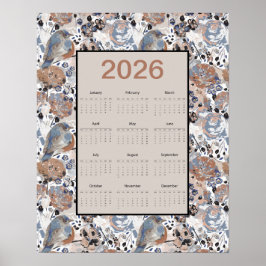 2026 Full Year Floral Bluebird Calendar ポスター