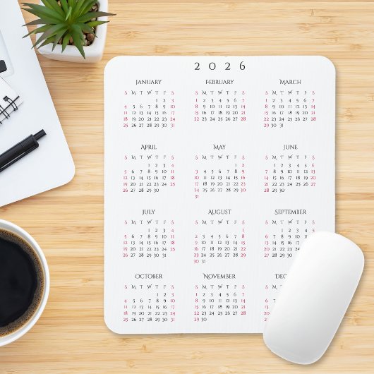 2026 Full Year Yearly Calendar Elegant Home Office マウスパッド