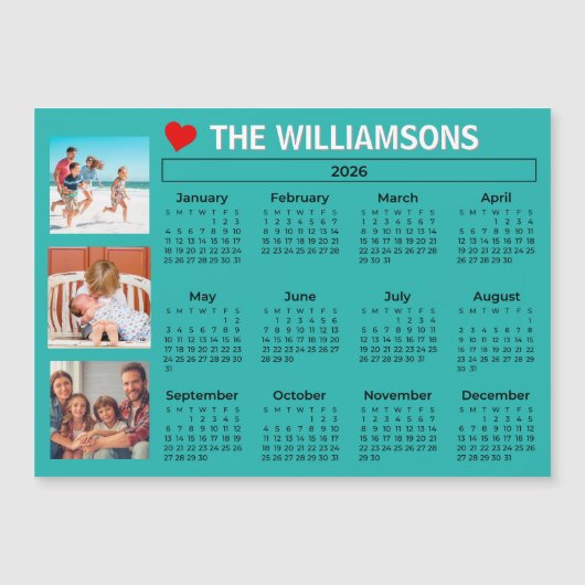 2026 Fun Colorful Calendar Photo Collage Magnet (正面)