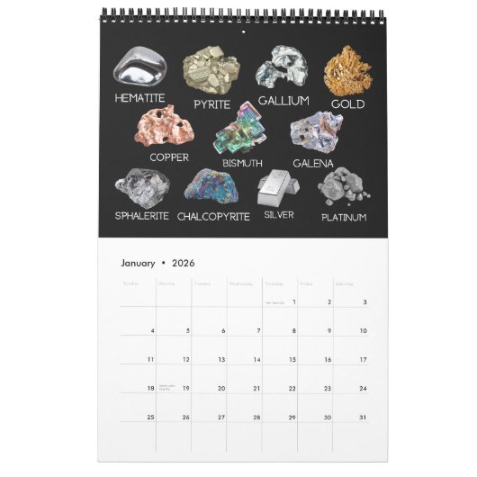 2026 Gem & Mineral Crystals Gemstones Geologist カレンダー (1月 2026)
