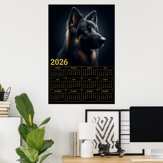 2026 German Shepherd Calendar – Bold Portrait  ポスター (ホームオフィス)