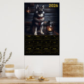 2026 German Shepherd Calendar Rustic Cabin ポスター (キッチン)